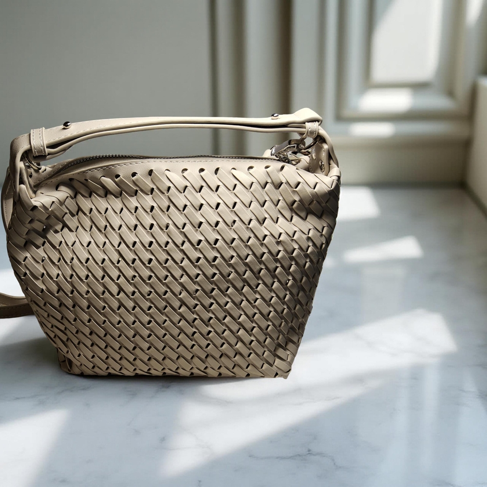 NWOT Cream Crossbody Bag with Woven Texture